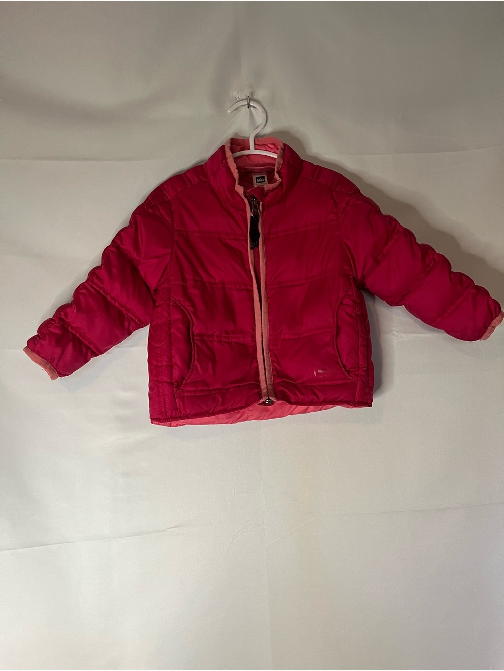 REI Toddler Girls  Hot Pink Puffer Jacket with Light Pink Trim
